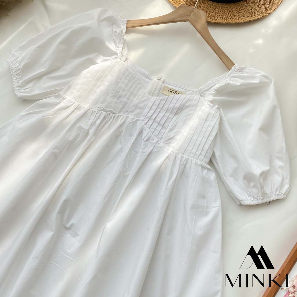 ĐẦM XẾP LY NGỰC - Chất Liệu Kaki Thun Nhập Khẩu - 3 màu Trắng/ Nude/ Hồng [HÀNG THIẾT KẾ] | BigBuy360 - bigbuy360.vn