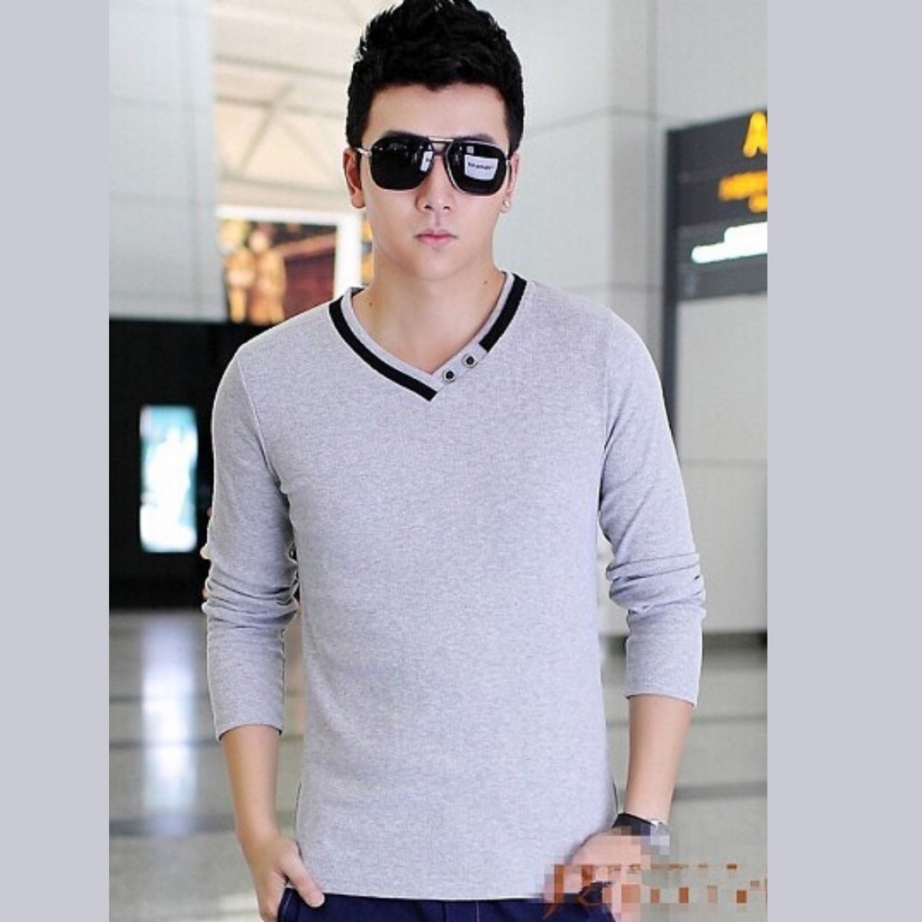 [Giá Sập Sàn] Áo thun nam dài tay cổ tim phong cách thời trang hàn quốc -A010 | BigBuy360 - bigbuy360.vn