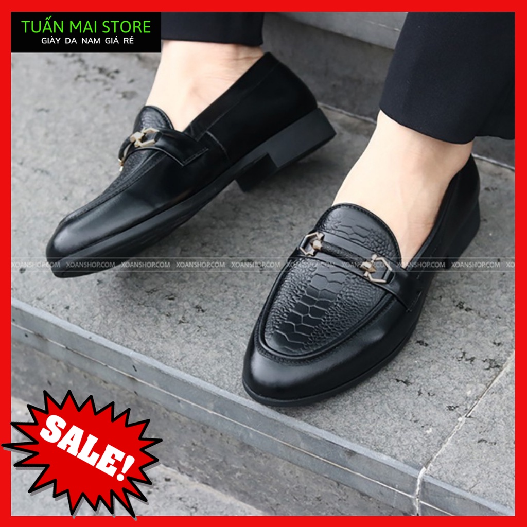 Giày lười nam - [Đế Khâu] - Giày nam giá rẻ - Đế cao su - Mã VC28 vân màu đen. | BigBuy360 - bigbuy360.vn