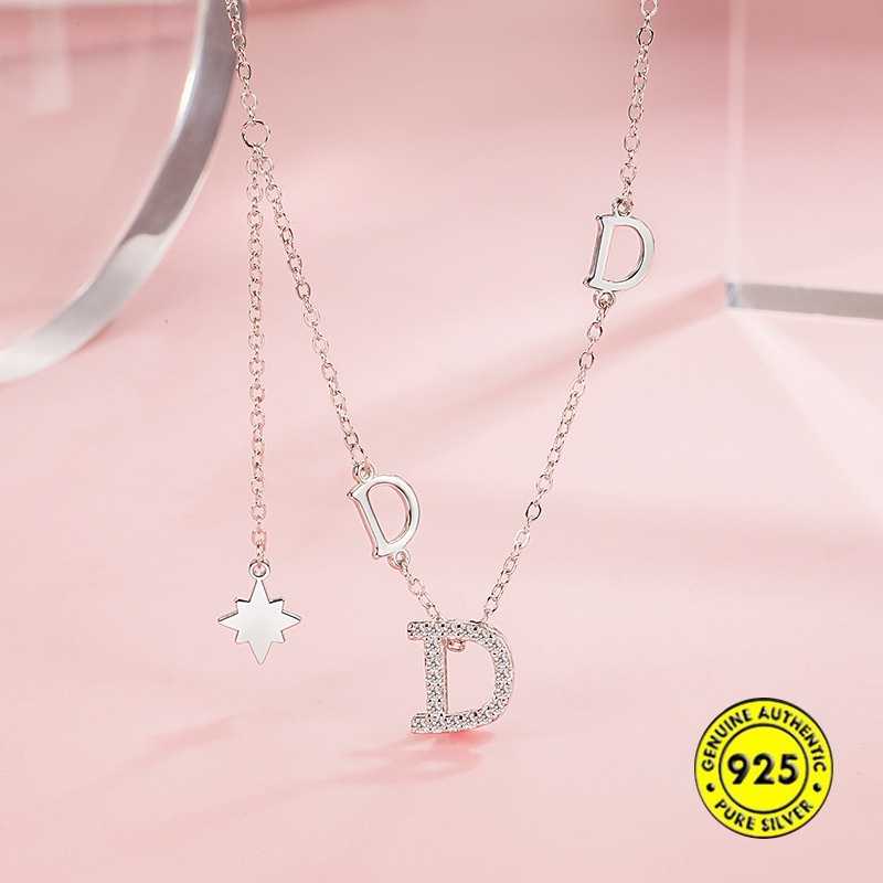 Vòng cổ Mạ Bạc 925 Mặt Chữ D Đính Đá Phối Tua Rua Thời Trang Cho Nữ