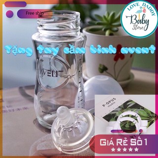 Bình Avent Thủy Tinh 240ml Nội Địa Mỹ Chính Hãng, Đủ Size Núm Cho Bé Sơ Sinh Đến 18 Tháng Tuổi, Size Núm 0/1/2/3/4/3+/Y