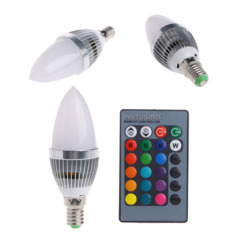 Bóng đèn LED E12 3W RGB 15 màu đổi màu điều khiển từ xa