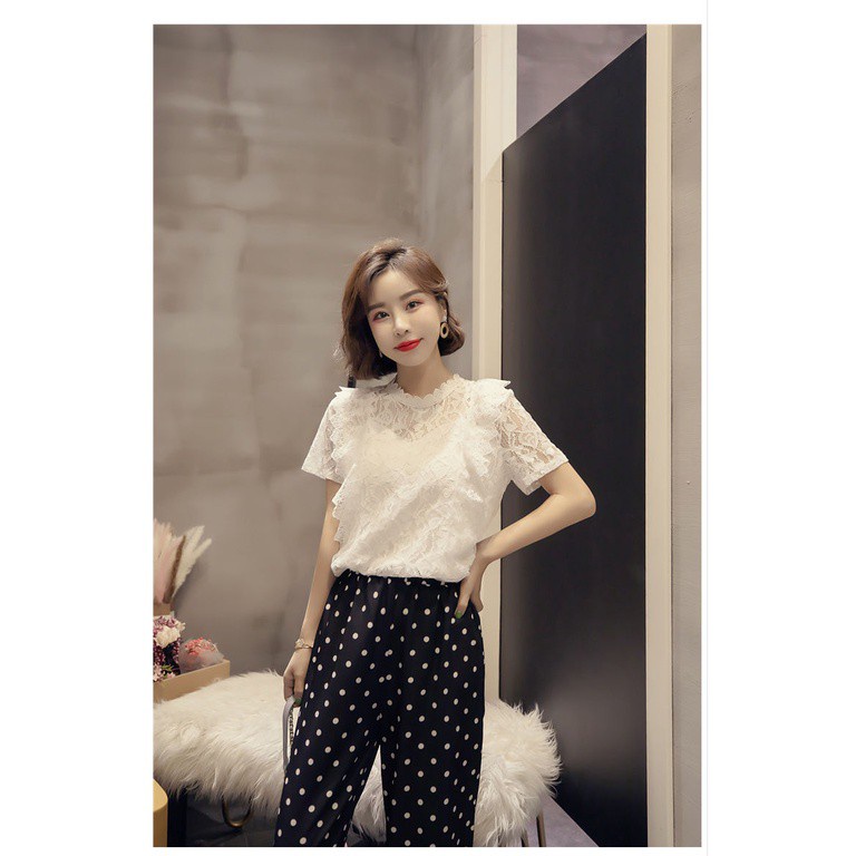 Áo kiểu nữ BH phối ren tay ngắn thời trang mùa hè