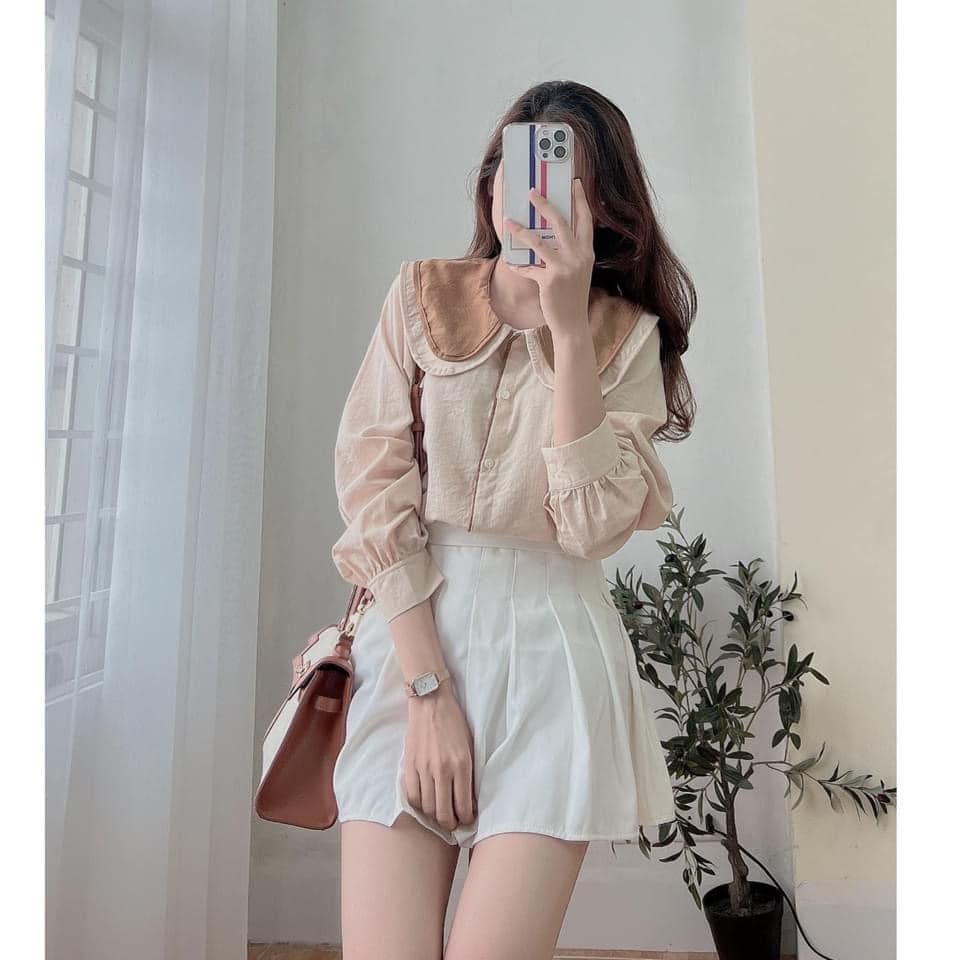 Áo sơ mi dài tay phối cổ, chất đũi thôi siêu xinh