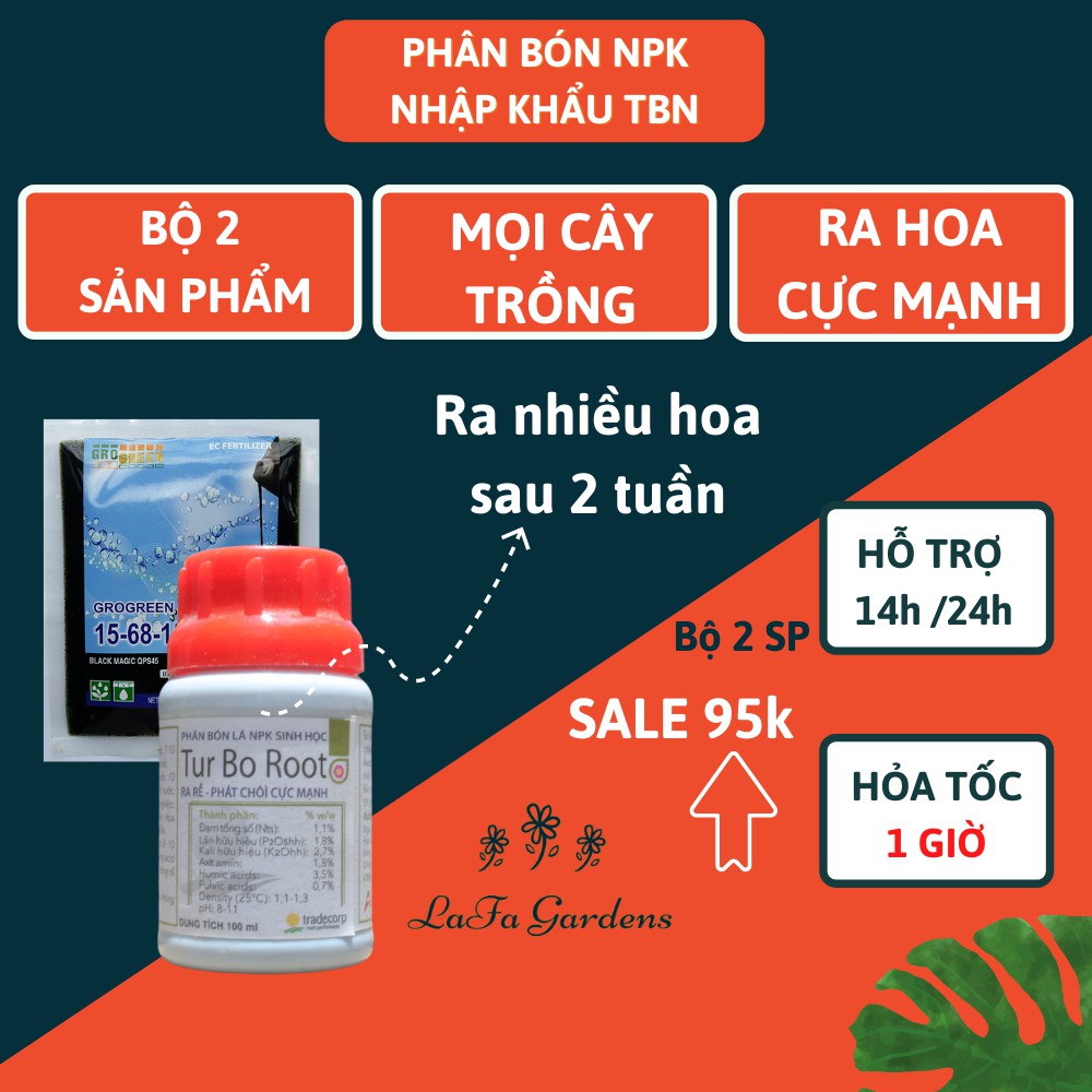 Phân bón ra hoa cho cây trồng, Bộ 2 sản phẩm phân bón NPK dạng GEL gói 200gr và turbo root chai 100ml