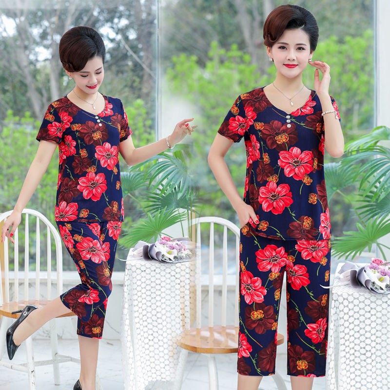 ĐỒ BỘ MẶC NHÀ TRUNG NIÊN NỮ- BỘ THUN TĂM HOA SANG TRỌNG | BigBuy360 - bigbuy360.vn