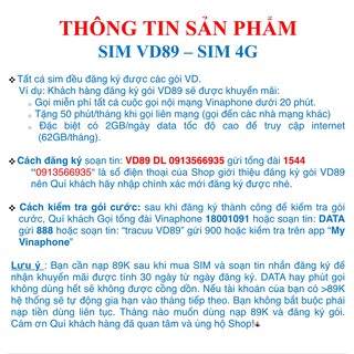 Sim 4G Vinaphone VD89 Tặng 60GB DATA, Miễn Phí Nghe Gọi (I)