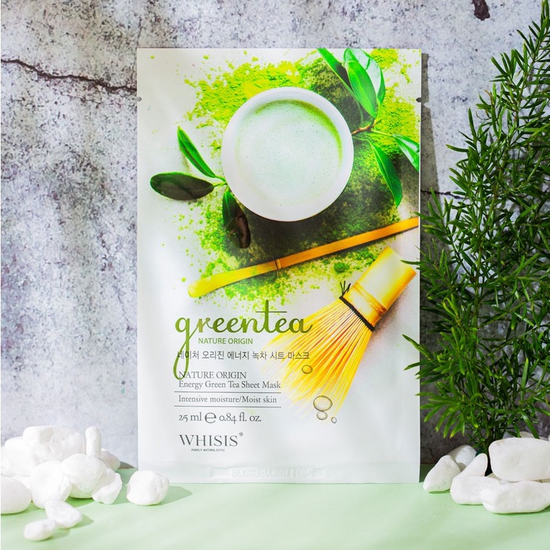 Mặt Nạ Dưỡng Da Trà Xanh WHISIS Nature Origin Energy Green tea Sheet Mask Giảm Mụn, Giảm Kích Ứng Da 25ml