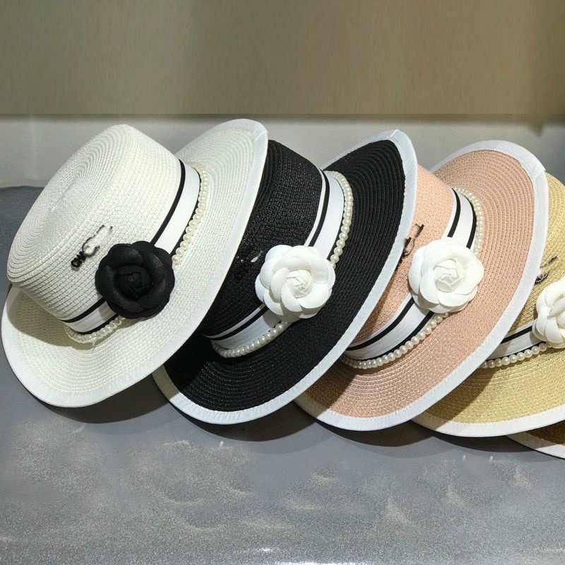 Bán sỉ mũ cói cao cấp viền ngọc đính hoa sang chảnh nhiều màu có dây điều chỉnh vòng đầu