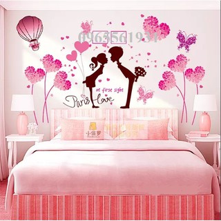 Decal dán tường combo trái tim hồng và đôi tình nhân