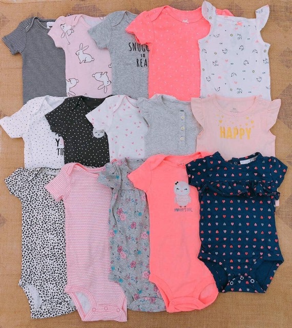 [Ngẫu nhiên] Set 5 bodysuit ngắn tay hàng xuất dư chất cotton mềm đẹp cho bé từ 0-24 tháng