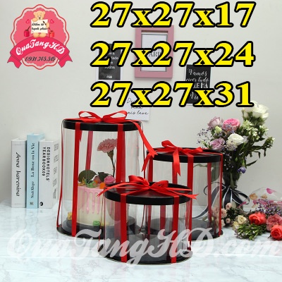 hộp đựng bánh kem trong suốt mica 2 nắp 27cm không gồm ruy băng