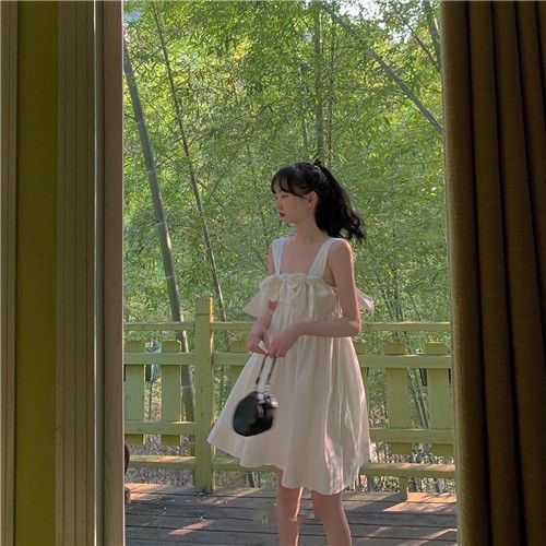 Ins Mùa Hè Mới Nơ Công Chúa Dây Treo Váy Phụ Nữ