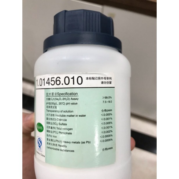 Sodium citrate tribasi Trisodium citrate dihydrate Xylong CAS 6132-04-3 C6H5Na3O7·2H2O chai 500g hoặ