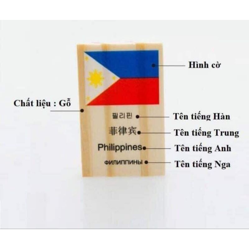 Bộ domino lá cờ 100 quốc gia đồ chơi gỗ thông minh cho bé