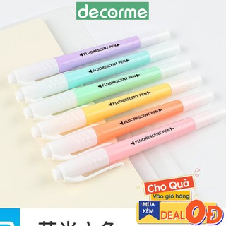DecorMe Set 6 bút highlight pastel 2 đầu FLUORESCENT PEN (dupe STABILO)