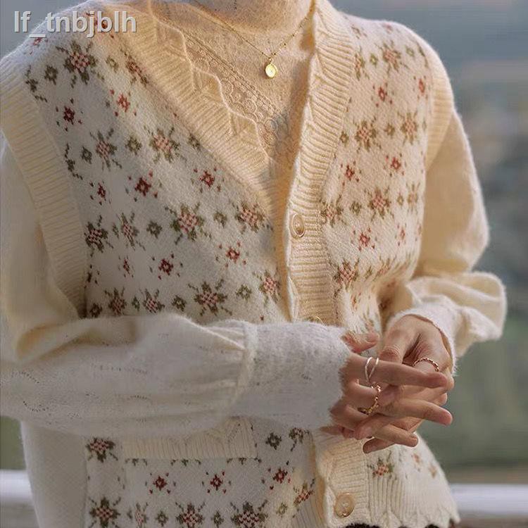 Pháp retro cổ chữ v có thể gập lại mùa đông và thu áo len khoác cardigan phụ nữ ngoài mặc ghi lê đan