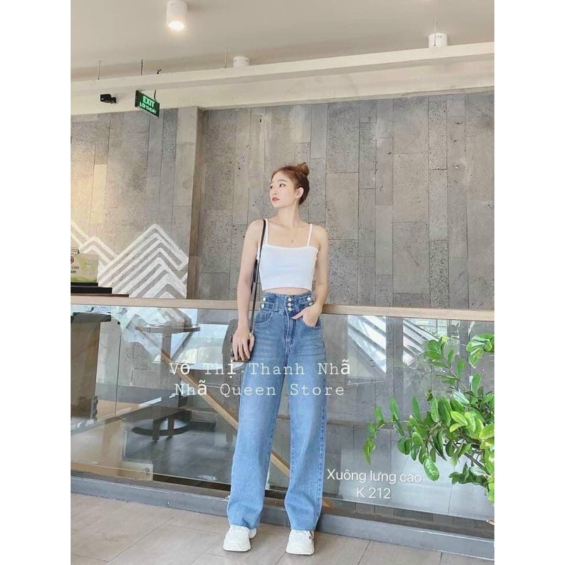 QNU21 - QUẦN JEANS XANH 5 KHUY ĐAI CHUN SAU ỐNG RỘNG | BigBuy360 - bigbuy360.vn