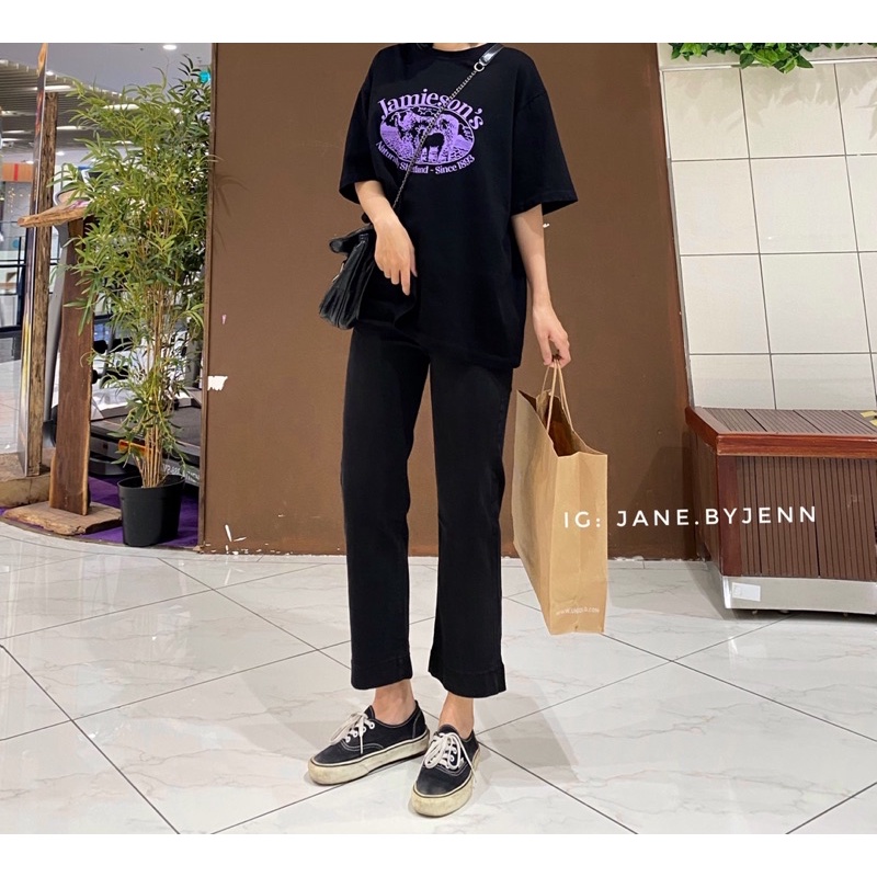 Quần jeans ống suông thẳng co dãn cạp cao