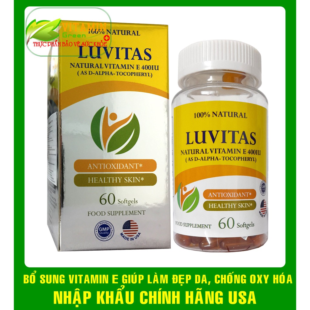 LUVITAS NATURAL 400IU BỔ SUNG VITAMIN E TỰ NHIÊN GIÚP ĐẸP DA, CHỐNG LÃO HÓA | NHẬP KHẨU CHÍNH HÃNG USA