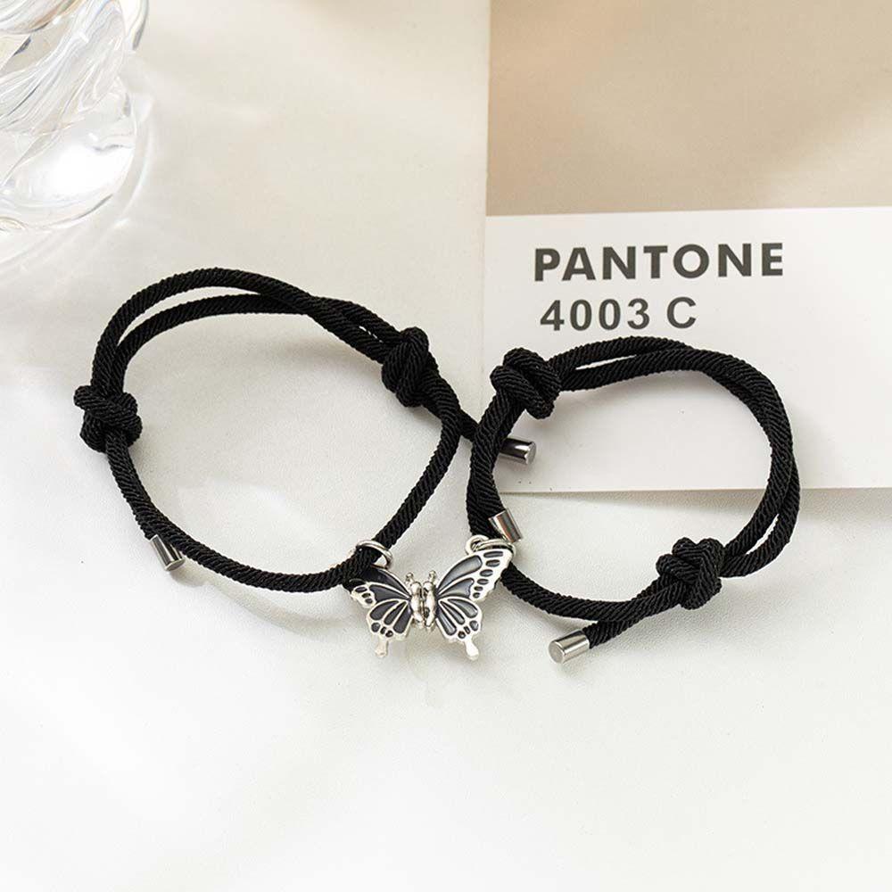 Vòng Tay Dây Bện Phối Hạt Nam Châm Có Thể Điều Chỉnh Phong Cách Hàn Quốc