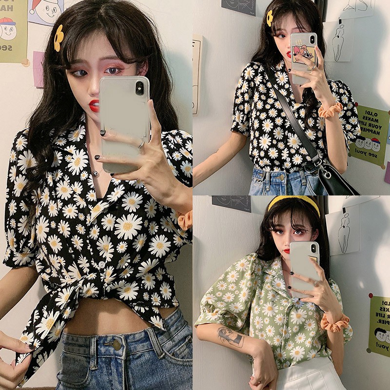 Áo Sơ Mi Ngắn Tay Dáng Rộng In Hoa Cúc Xinh Xắn Cho Nữ | BigBuy360 - bigbuy360.vn