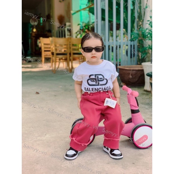 Áo thun tay lỡ Balen ciaga logo cho bé , áo phông cotton unisex ,Samyy_vn