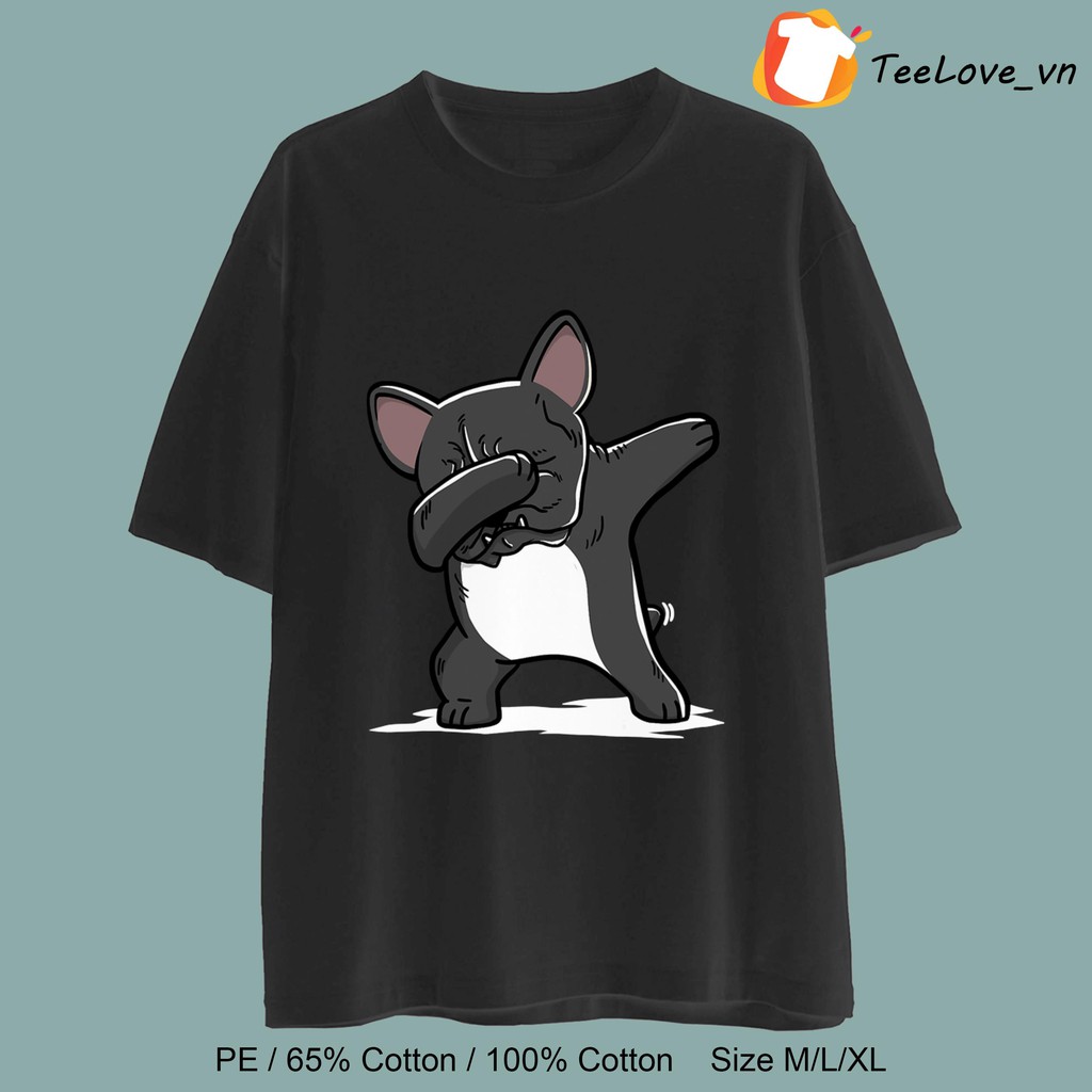 Áo thun 100% Cotton tay lỡ hình French Bulldog Dabbing kiểu dáng UNISEX form rộng cho nam nữ màu đen, trắng size M/L/XL