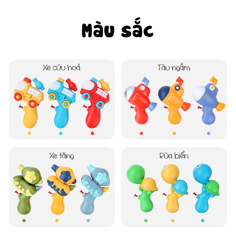 Súng bắn nước điều chỉnh được vòi phun nước hướng bắn hình xe tăng, xe cứu hoả, tàu ngầm, rùa biển dễ thương