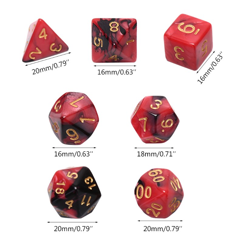 Set 7 xúc xắc acrylic chữ số hình dạng khác nhau dành cho game đóng vai RPG MTG DND