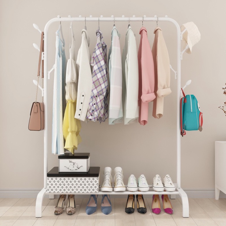Giá treo quần áo khung thép sơn tĩnh điện phong cách Hàn Quốc ♥️ Giàn phơi quần áo có ngăn để giày (TT65)