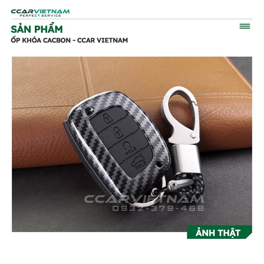 Ốp Khoá Hyundai CRETA 2022, 2023 (4 Nút) - Bọc Chìa Khoá Ô Tô Vân Carbon Cao Cấp