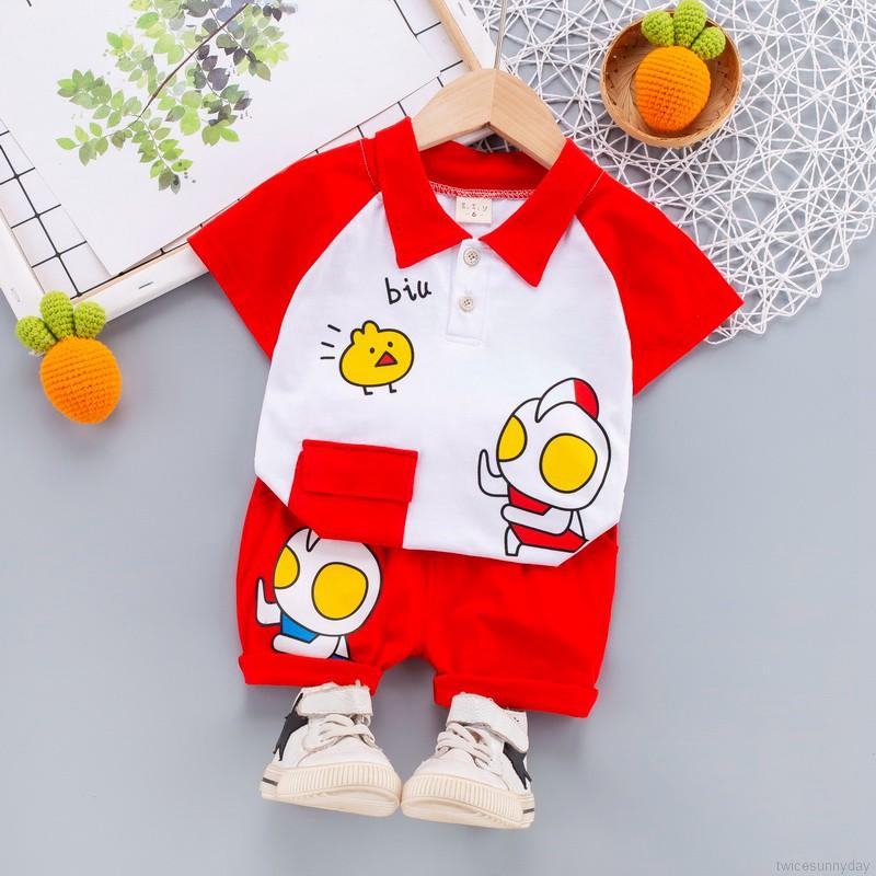 Set áo thun ngắn tay cổ tròn và quần ngắn lưng thun thời trang dành cho bé trai