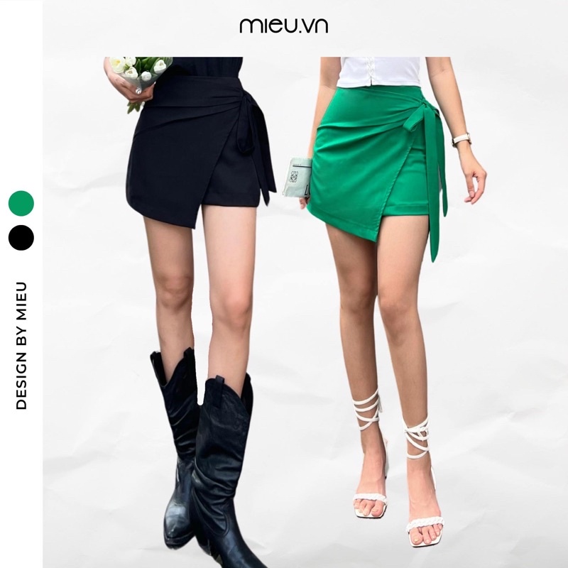 Chân váy ngắn cột vạt trước dáng chữ A ôm form phong cách retro quyến rũ MIEU - JJL15