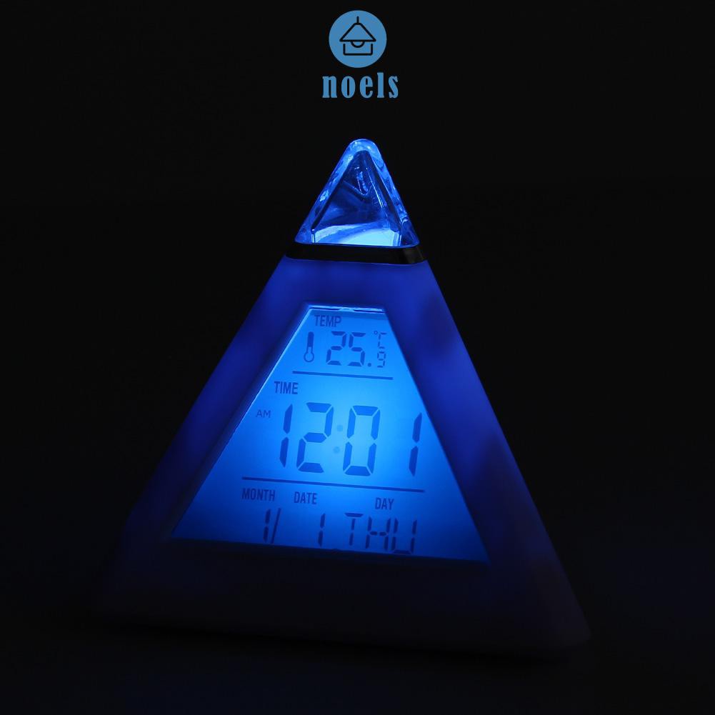 (Ready-Noel)New 7 LED Color Pyramid Digital LCD Alarm Clock Thermometer