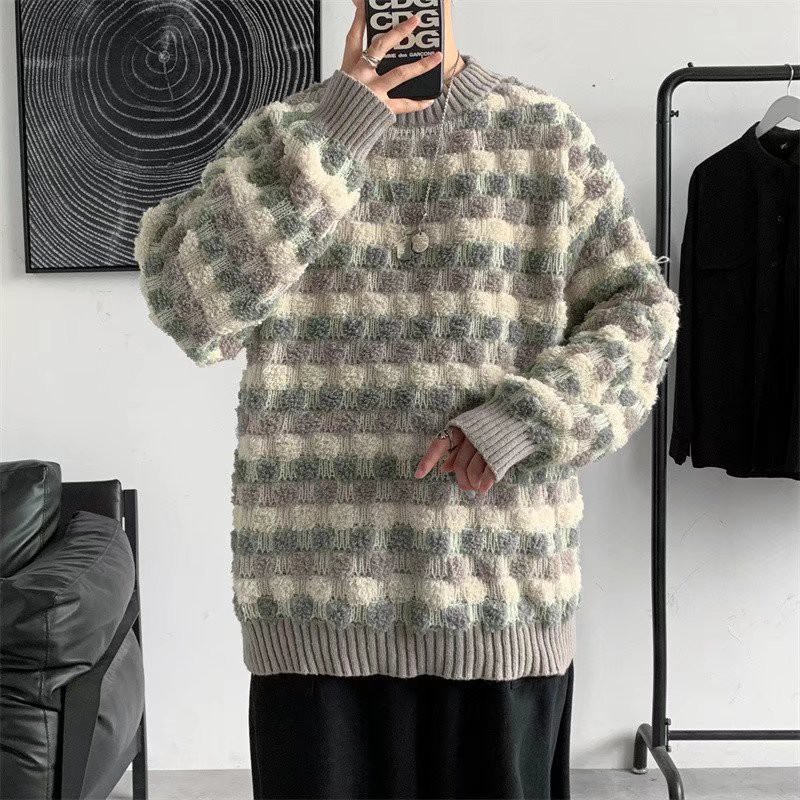 Áo len tay dài họa tiết kẻ lưới thời trang dành cho nam