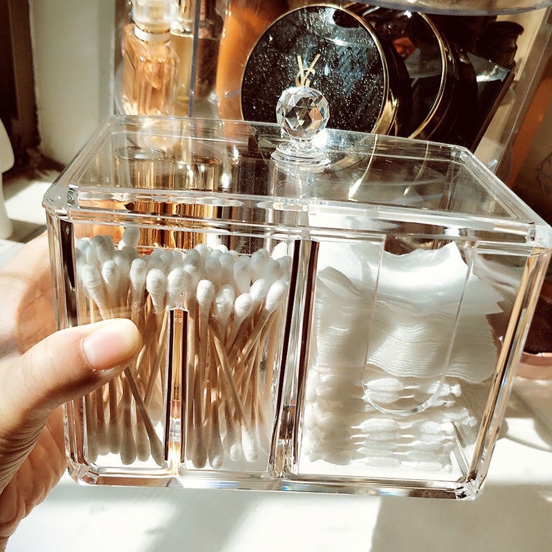 Hộp mica đựng bông tẩy trang , tăm bông , mút