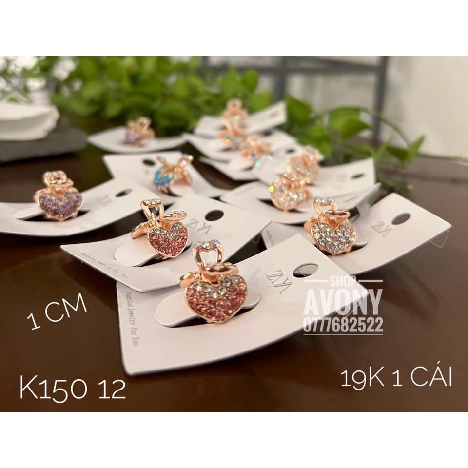 Kẹp đỉnh - gắp ít tóc mái (1 cm) hình tim đính hạt màu zaya