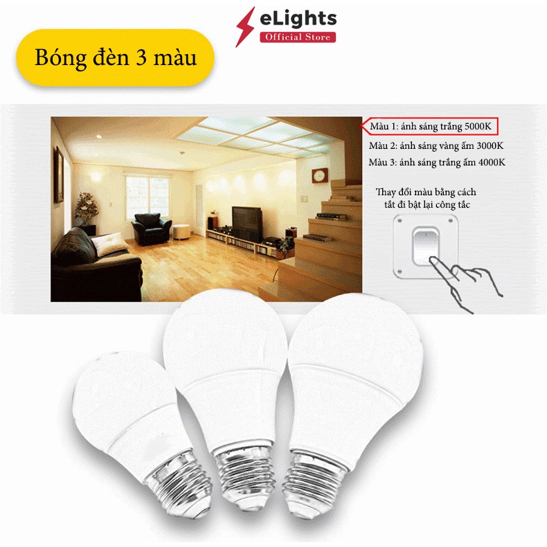 Bóng Đèn Led Tròn 5W E27 Đổi 3 Màu Trang Trí Nội Thất/Gương/Ngoài Trời Chống Nước Hàng Chính Hãng eLights