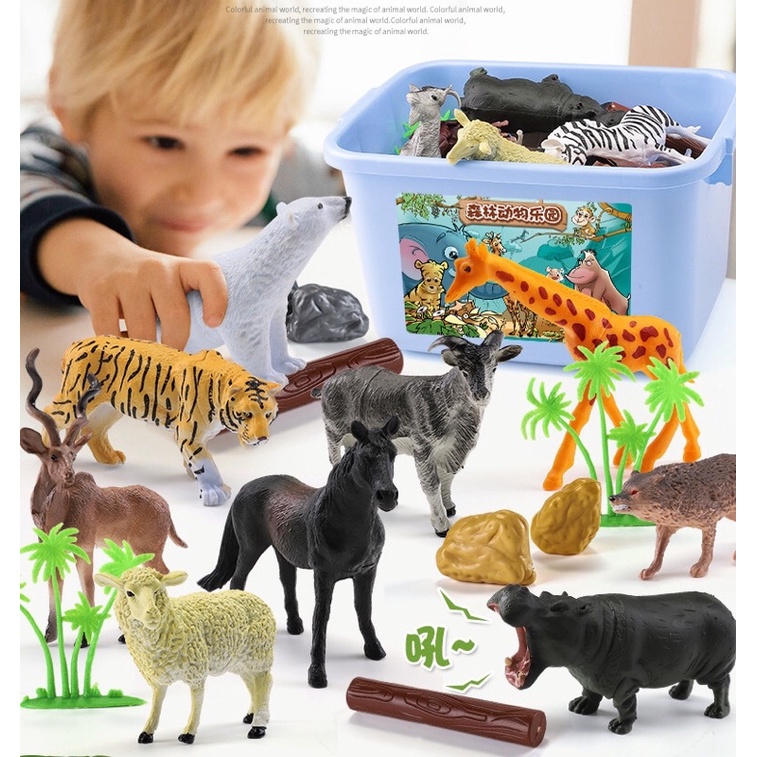 Hộp 58 mô hình động vật hoang dã kèm vật cảnh cho bé khám phá thiên nhiên