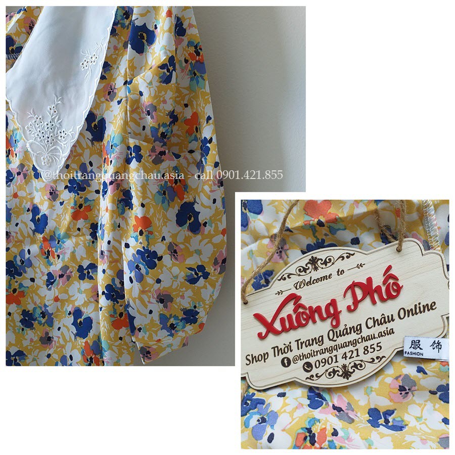 Áo sơ mi Hoa, Cổ Búp Bê Phong Cách Retro Hàn Quốc