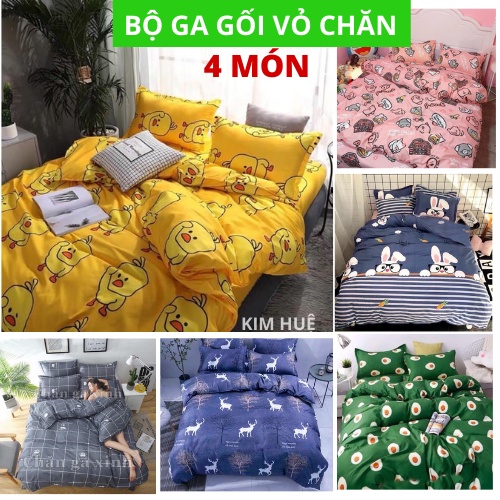 Bộ 4 món ga gối kèm vỏ chăn trải giường set chăn ga chất cotton 3D  PL tại xưởng