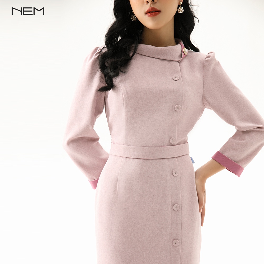 Đầm Thiết kế Công sở NEM Dáng Ôm Dài Tay Cao cấp Thanh lịch Sang trọng D26312 Váy Giá Ưu đãi Vải Nhập khẩu Hàn Quốc