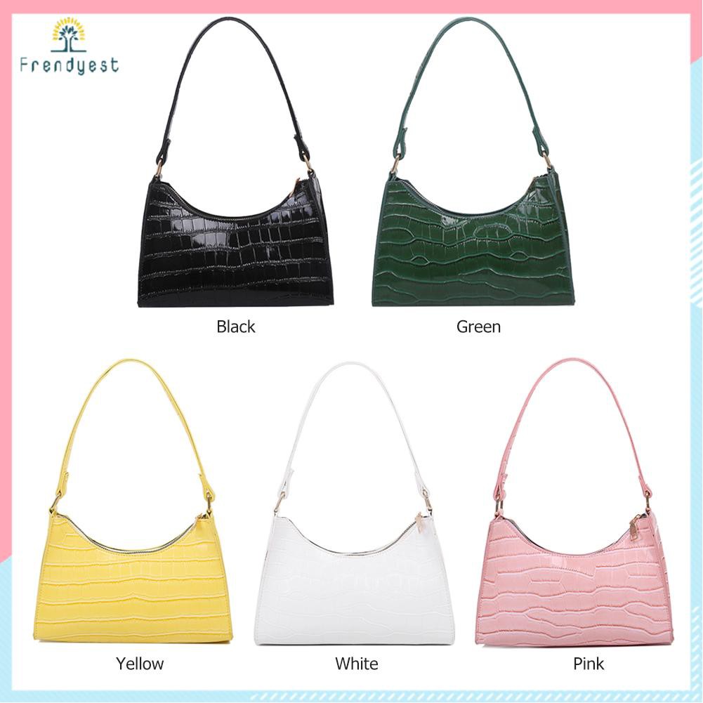 Túi xách da PU vân da cá sấu màu trơn thời trang vintage cho nữ
