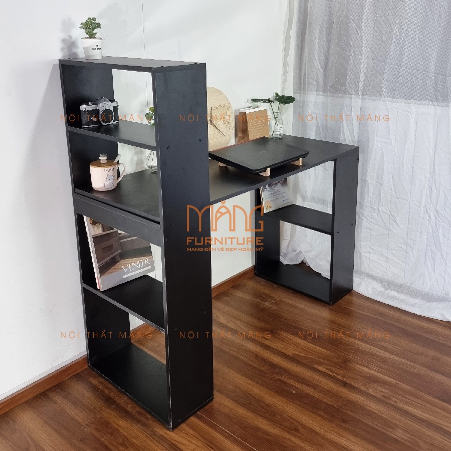 bàn làm việc gỗ kết hợp kệ sách, dùng học bài, để máy tính cho học sinh, sinh viên giá rẻ mẫu blv16