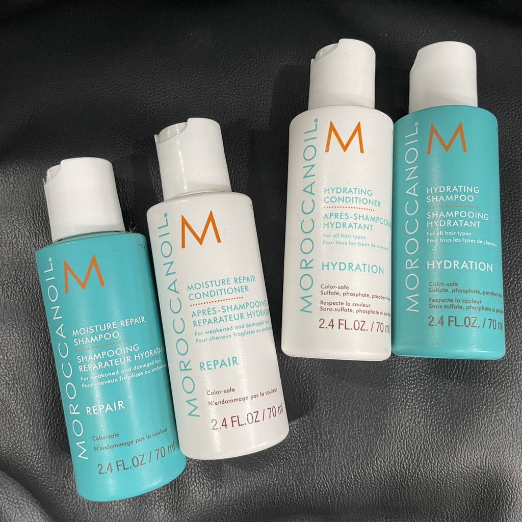 Combo Try Me Kit dầu gội xả phục hồi Moroccanoil Moisture Repair 70mlx2 và tinh dầu Treatment 15ml ( New 2021 )