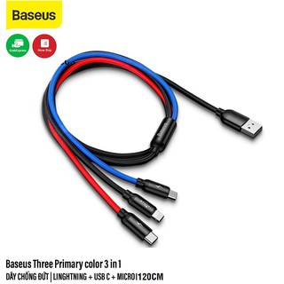 Cáp sạc lightning - type c - micro baseus 3 in 1 three crimany color 3.5a chính hãng hàng chuẩn