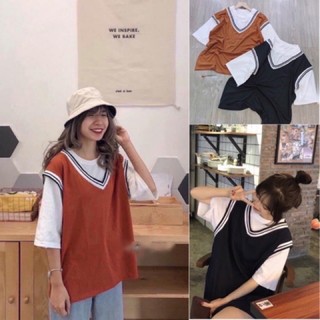 Áo phối viền gi-lê cổ tim