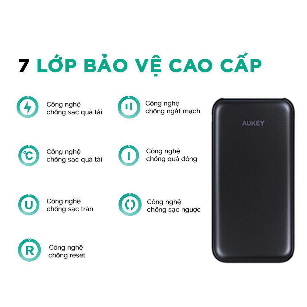 Pin Sạc Dự Phòng 10000mAh Aukey PB-Y13 Sạc nhanh QC 3.0 &amp; Type C 18W - Hàng Chính Hãng