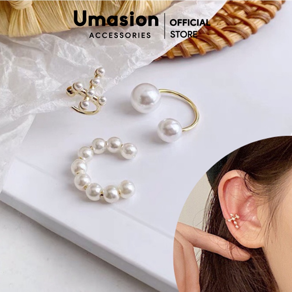 Bộ 3 bông tai gài chuỗi ngọc nhân tạo Umasion - Thanh lịch và xin xắn BT33